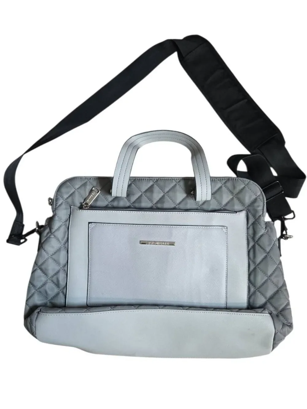 Steve Madden Quilted Grey Laptop Tote Bag Crossbody Travel Briefcase
